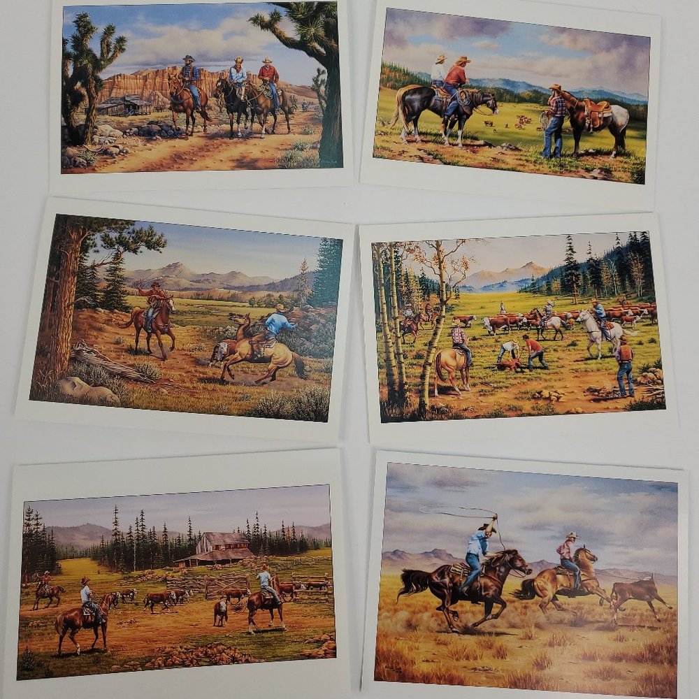 BLANK NOTE‎ Cards W/Envelopes 18 Pk. Oil Paintings of Western Cowboys 5" x 7"